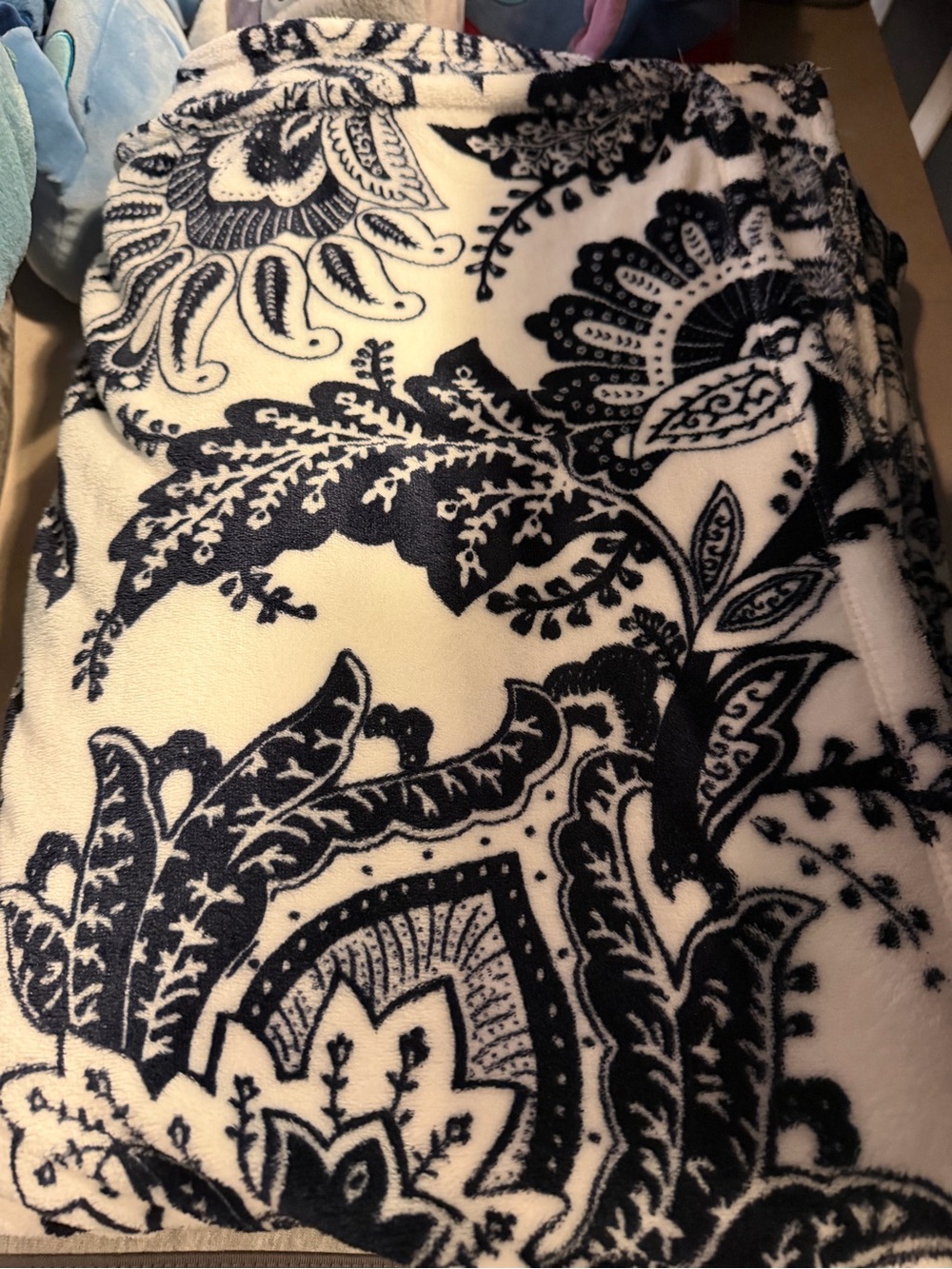 Dark Blue and White Floral Plush Throw Blanket Vera Bradley